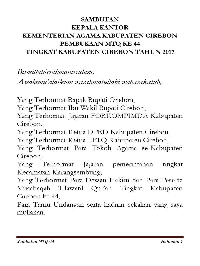 Teks Sambutan Dan Pembukaan Menteri Dalam Pameran Tukaffe