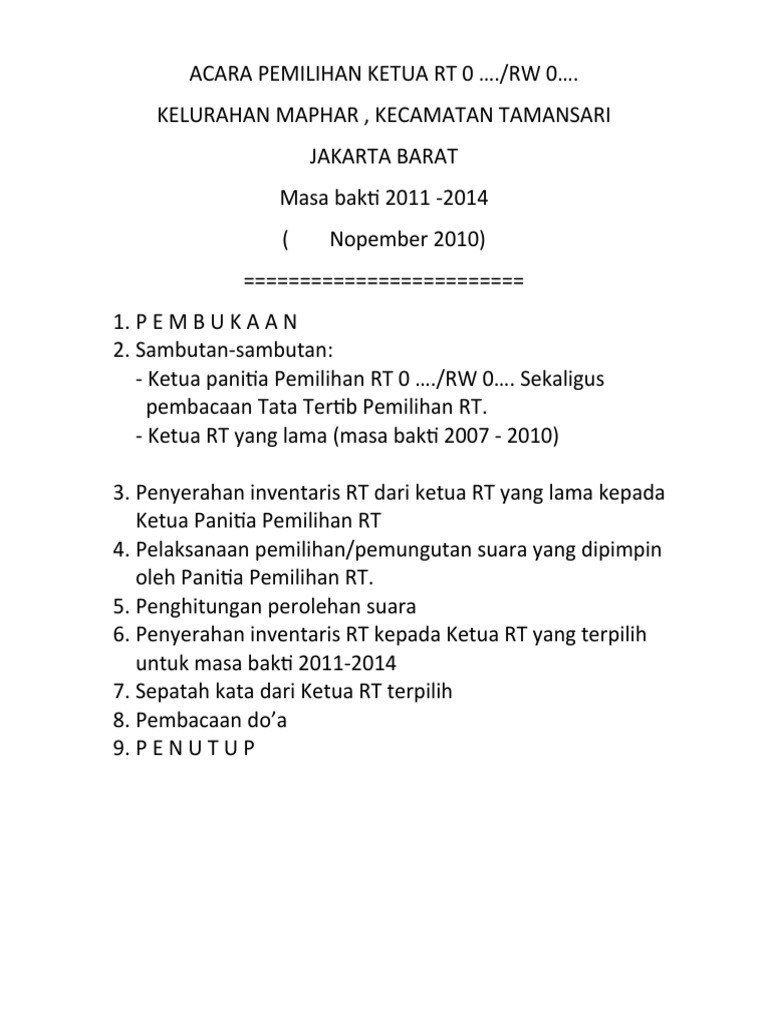 Kumpulan Contoh Kata Sambutan Perpisahan Ketua Rt