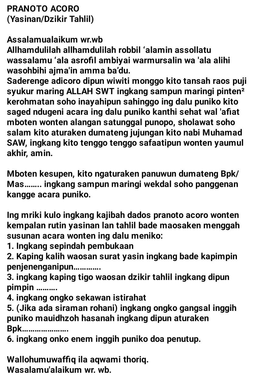 Teks Mc Pengajian Bahasa Jawa