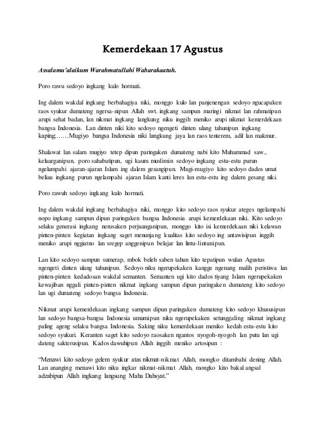 Contoh Teks Sambutan Hari Kemerdekaan Bahasa Jawa